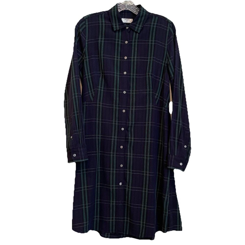 UNTUCKit Devon Green Plaid Shirt Dress Holiday Checkered Dress Size 6